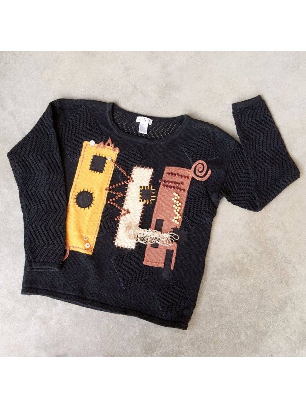 Kooky 90s Abstract & Mixed Material Pullover Sweater